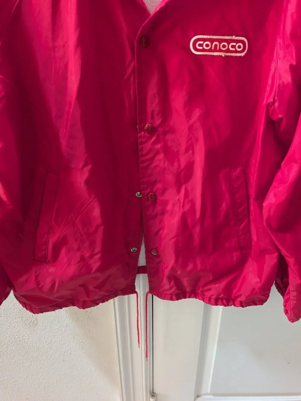 Conoco Jacket Mens Large Red Windbreaker Button Snap